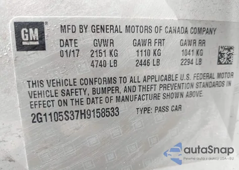 2017 Chevrolet Impala 1Lt from USA, damaged, VIN 2G1105S37H9158533